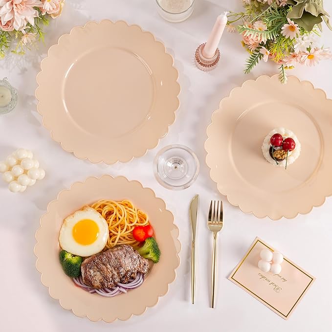 SUT 72-Count Pink Plastic Plates Disposable 10.25 Inch - Scalloped Edge Dinner Plates for Valentine’s Day, Parties, Birthdays, Weddings | Lightweight & Durable Disposable Dinnerware (72 Pack)