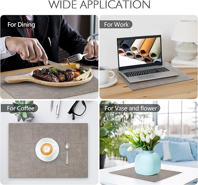 Faux Leather Placemats Set of 4 Washable PU Table mats for Kitchen Table - Heat Resistant, Waterproof, Easy Clean, Anti Slip 11.8" x 17" (Light Brown-4 Pack)