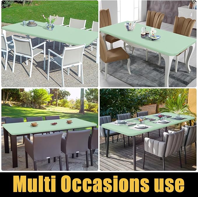 Smiry Rectangle Picnic Table Cloth, Waterproof Elastic Fitted Tablecloths for 6 Foot Tables, Washable Polyester Table Cover for Camping, Indoor and Outdoor (Green, 30"x72")