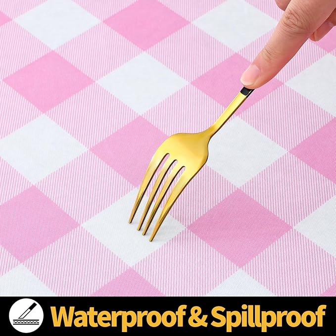 Smiry Rectangle Picnic Table Cloth, Elastic Waterproof Fitted Vinyl Tablecloths, Flannel Backed Buffalo Plaid Table Covers for Dining, Camping, Valentines(White and Pink, 24" x 48")