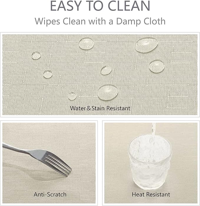 Rectangle 6 Feet Tablecloth 60x104 inch Linen Textured Table Cloth Stain and Wrinkle Resistant Washable Polyester, Decorative Table Cover Waterproof for Dining, Buffet and Camping, Beige
