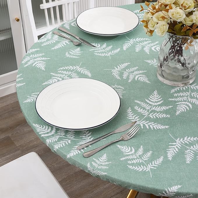 Walrus Round Vinyl Fitted Tablecloth with Flannel Backing Elastic Edge Design Table Cover Waterproof Oil-Proof PVC Table Cloth Stain-Resistant Best for 45"-56" Round