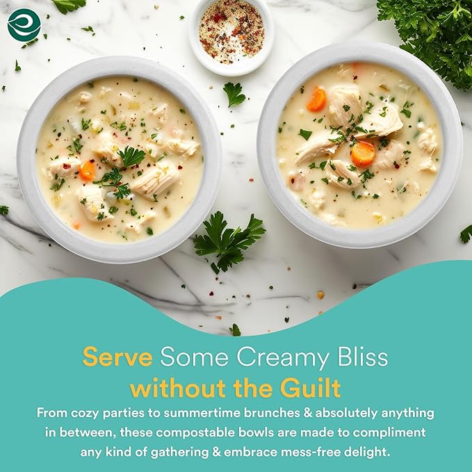 ECO SOUL 100% Compostable 16 Oz Soup Bowls [1000-Pack] Disposable dessert bowls I Heavy duty paper bowl I Eco-friendly salad bowl I Biodegradable large Bowls - Pearl White