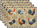 Rooster Placemats Set of 4-12 x 18 Inch Farm Animal Chicken Cotton Linen Table Mat Country Style Buffalo Plaid Decoration Washable Table Place Mats for Kitchen Dining Party