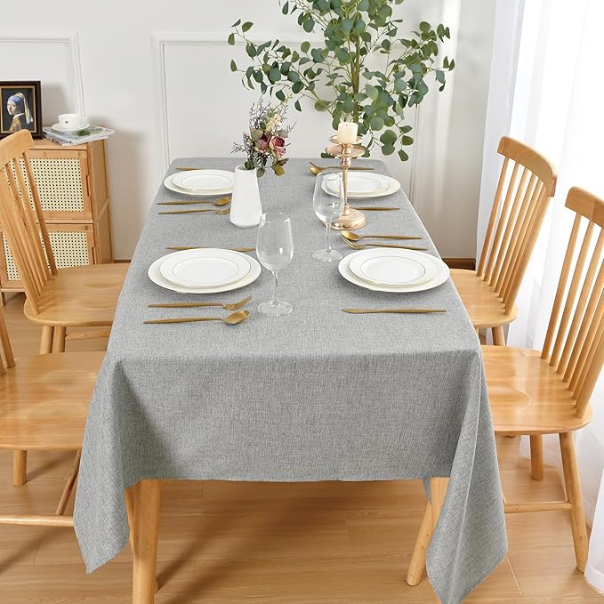 JIUZHEN Rectangle Table Cloth Faux Linen Farmhouse Tablecloth Wrinkle and Stain Resistant Decorative Fabric Table Cover for Kitchen, Dining Room, Parties and Camping, Light Grey, 54 x 108 Inch