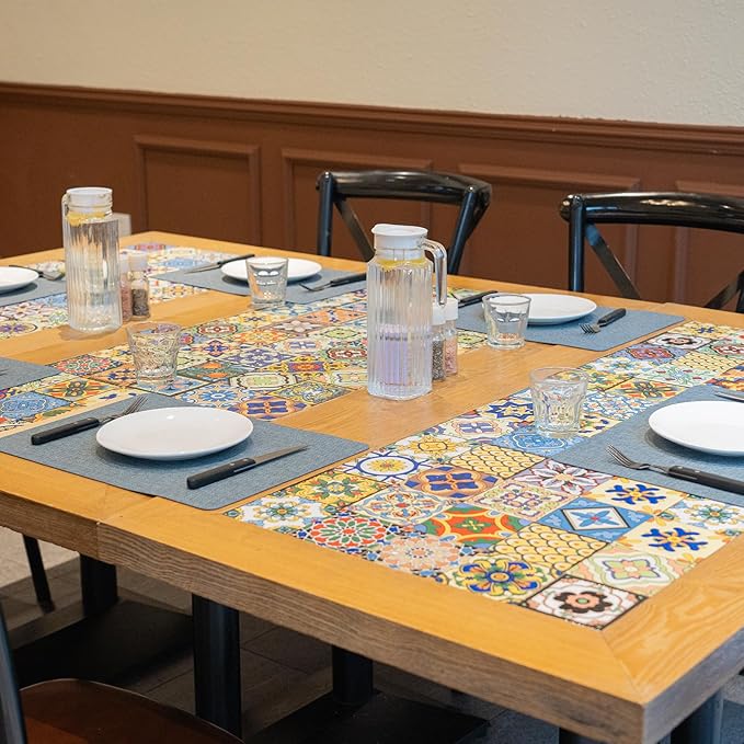 Heat Resistant Placemats Set of 6, 17x12in Waterproof Wipeable Faux Leather Non Slip Table Mats, Easy to Clean, Stain Resistant, for Kitchen Dining Room– Charcoal Blue