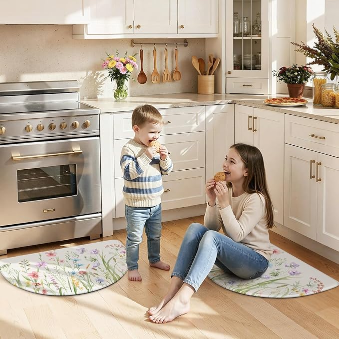 KIMODE Anti Fatigue Kitchen Mats for Floor, Half Moon Kitchen Rugs Sets of 2, 18"x28" Farmhouse Rugs for Kitchen Floor, Standing Desk Mats, Memory Foam Kitchen Floor Mats for Laundry Office Sink