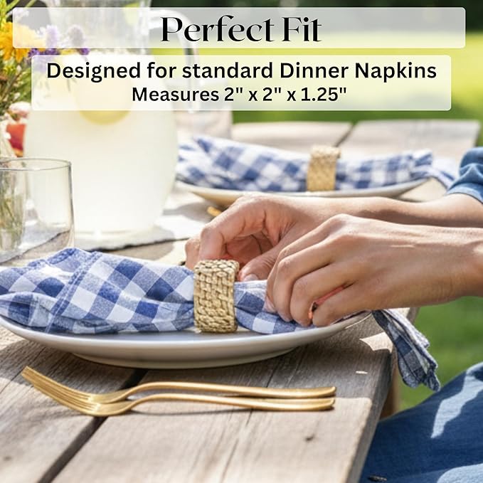 ALPHA Living HOME Rattan Napkin Rings Set of 12 - Handcrafted Cane Serviette Holders for Table Decor, Weddings, Parties, Dinners, Rustic Boho Style Napkin Rings Natural