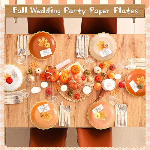 48 Pcs Beige-Orange Peach Paper Plates 9 Inch Gradient Scalloped Paper Disposable Dinner Dessert Plates for Birthday Wedding Bridal Party Supplies, 6 Colors