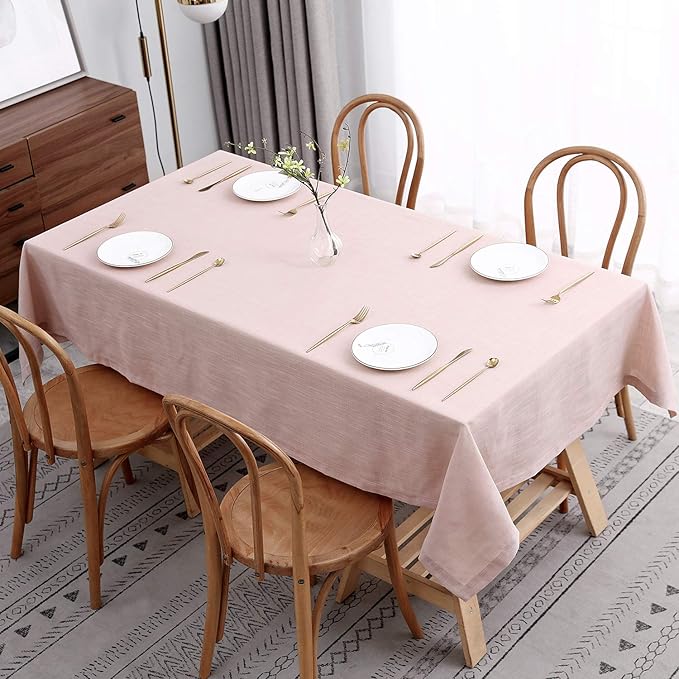 maxmill Lux Faux Linen Table Cloth with Slubby Yarn Textured Weaves Wrinkle Free Anti-Shrink Soft Tablecloth Decorative Table Cover for Outdoor and Indoor Use Rectangle 60 x 104 Inch Blush