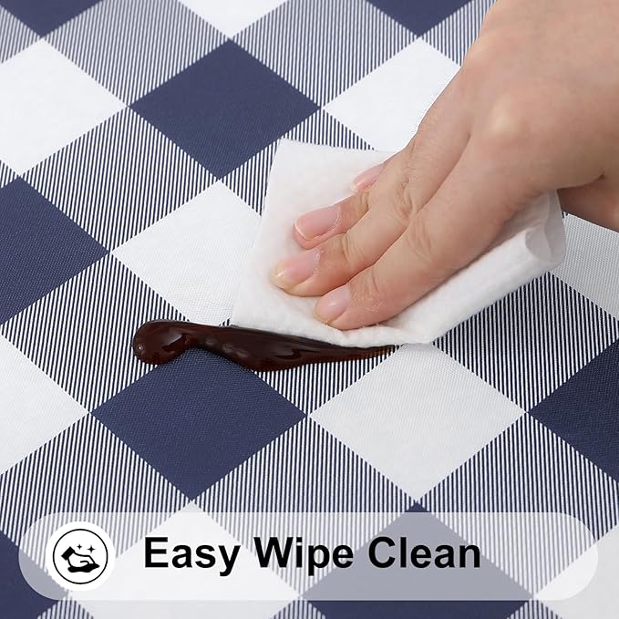 Smiry Rectangle Picnic Table Cloth, Elastic Waterproof Fitted Vinyl Tablecloths, Flannel Backed Buffalo Plaid Table Covers for Dining, Camping, Outdoor (White and Navy, 36" x 48")