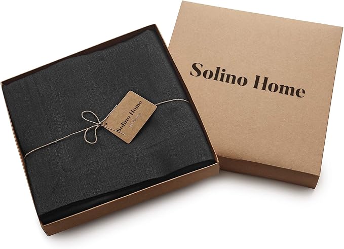 Solino Home Black Linen Tablecloth 60 x 120 Inch - 100% Pure Linen Table Cloth for Rectangle Tables - Fete, Machine Washable Tablecloth for Winter, Easter