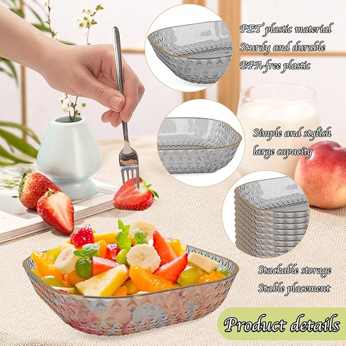 Clear Plastic Bowls, 24 Pack 22 Oz Plastic Serving Bowl Salad Serving Bowl Fruit Salad Bowl For Party Wedding Birthday Snack Fruit (Grey)