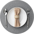 Round Placemats Set of 4 Plastic Woven Placemats Washable Wipeable Table Mats for Dining Table Heat Resistant Non-Slip Circle Place Mats (Gray)