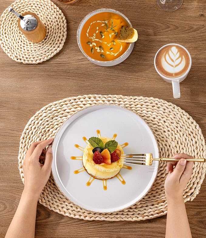 AmorArc Ceramic Dinnerware Sets for 6, 18 Pieces Handpainted Plates and Bowls Set with Rustic Terracotta Underside, Scratch Resistant Stoneware Dishes Set, Dishwasher & Microwave Safe