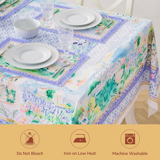 Maison d' Hermine Premium Table Cloth Rectangle Table 100% Combed Cotton 140 x 70 Inches Tablecloth Reusable Decorative for Dining Room, Farmhouse, Home, Party, Festive & Wedding - Luberon