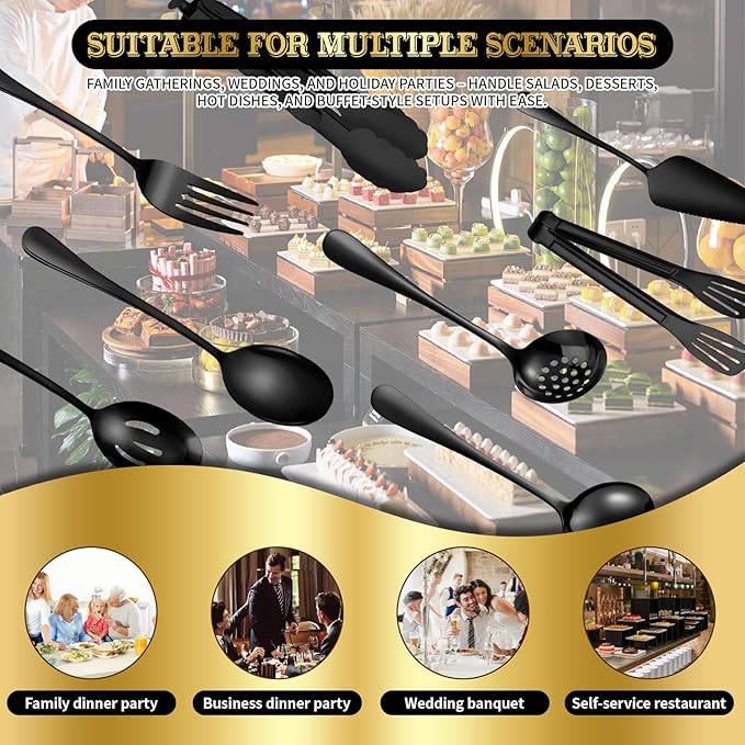 30pcs Stainless Steel Serving Utensils Set for Parties& Buffets, Catering, Banquets, Weddings and Events (Black)