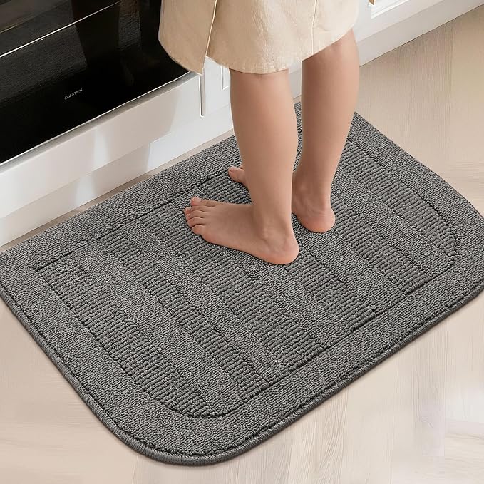 BEQHAUSE 24x36 Inch Kitchen Rug Mat Durable Kitchen Rugs Non-Slip Washable Absorbent Kitchen Mats for Floor Dirt-Resistant Semicircular Kitchen Mat (Grey)