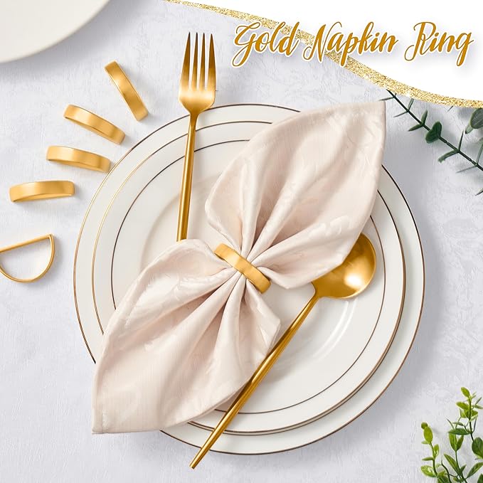 APTWOW Gold Napkin Rings Set of 100, Semicircle Metal Gold Napkin Holder Buckles, Fall Thanksgiving Christmas Napkin Rings for Dinner Table Decor, Wedding, Banquet, Party