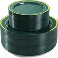 200PCS Green Plastic Plates, Green Disposable Plates with Gold Rim Include 100 Dinner Plate 10 inch and 100 Dessert Plate 7 inch Perfect for Party & Wedding