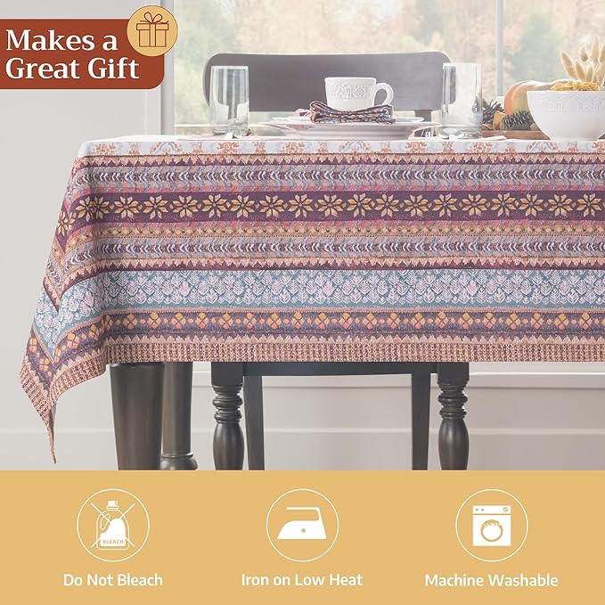 Maison d' Hermine Table Cloth Square Table 100% Cotton 54 x 54 Inches Fall Tablecloth Reusable Everyday Use for Thanksgiving Christmas Decorations Dining Farmhouse Party (Fair Isle)