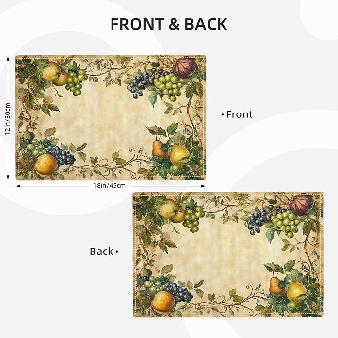 Fruit Placemats Set of 4, Fruits Grape Table Mats, Washable Place Mats for Home Party Indoor Kitchen Dining Table Decoration 12x18 Inch