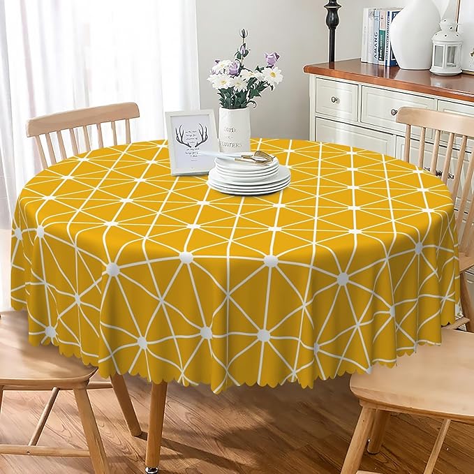Laeacco 54 Inch Geometric Round Tablecloth Orange Triangle Modern Geometric Abstract Art Print Table Cloth Washable Waterproof Wrinkle Free Table Cover for Kitchen Dining Picnic Party Decoration