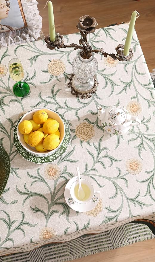 patdrea Designer Floral Linen Table Cloth for Sqaure Table,Vintage French Tablecloth,Small Colorful Decoration Cover for Kitchen Dining,Christmas,Tea Party,Thanksgiving,55"x55"-Littledaisy