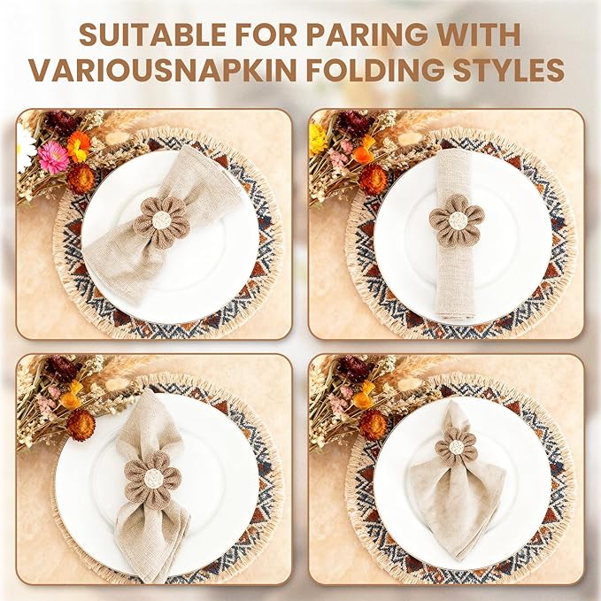 Valentine's Day Napkin Rings Set of 12 Handmade Rustic Napkin Rings Reusable Boho Napkin Ring for Elegant Dining Table Decoration Perfect for Christmas, Thanksgiving, Wedding, Holiday, Everyday Use
