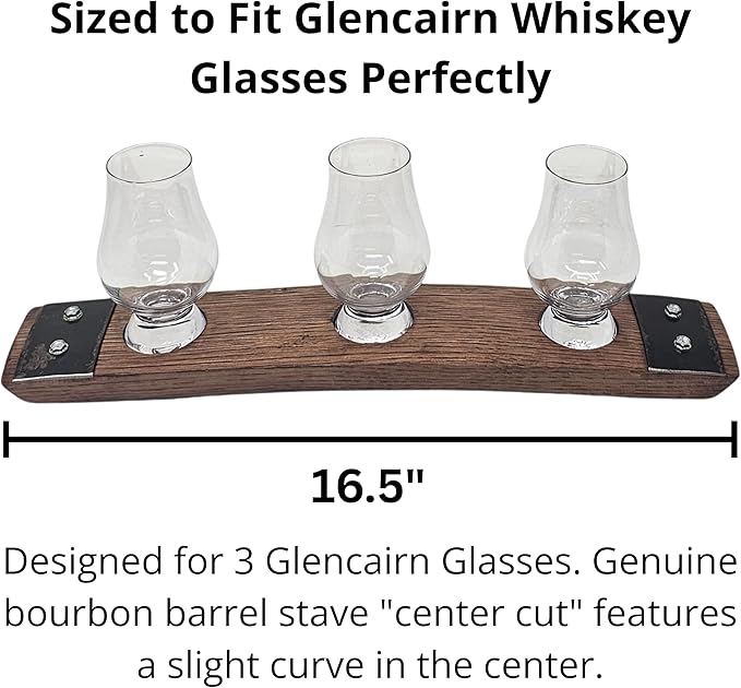 Premium Barrel Stave Whiskey, Scotch, Bourbon - Crystal Glass Flight (Red Mahogany)