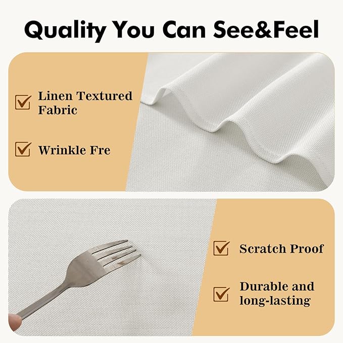JIUZHEN Round Textured Table Cloth Linen Wrinkle Free Stain Resistant Farmhouse Decorative Circular Tablecloth for Kitchen, Dining, Party, Wedding, Outdoor Use (40 Inch Round,White)