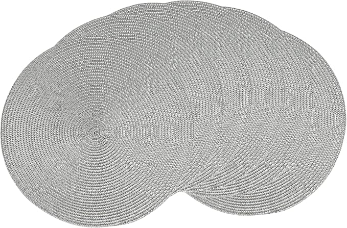 AHHFSMEI Round Braided Placemats 15 Inch Round Table Mats for Dining Tables Natural Woven Heat Resistant Place mats Set of 6 (Grey B)
