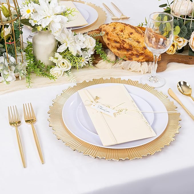 LIYH 24 Pcs Gold Charger Plates 13" - Chargers for Dinner Plates, Irregular Design, Heavy-Duty Plate Gold Charger Bulk, Suitable for Wedding & Party- Stackable