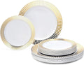 OCCASIONS 240 Plates Pack,(120 Guests) Premium Wedding Party Disposable Plastic Plates Set -120 x 10.25'' Dinner + 120 x 7.5'' Salad/Dessert Plate (Princess White/Gold)