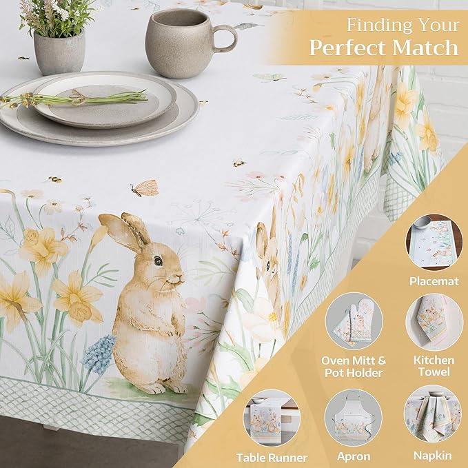 Maison d' Hermine Table Cloth Square Table 100% Cotton 60 x 60 Inches Tablecloth Reusable Decorative for Dining Room Farmhouse Home Valentines Day Decorations Spring Summer - Easter Dew
