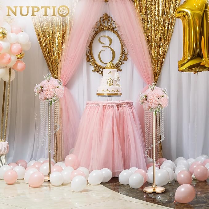 Nuptio Wedding Centerpieces Gold Vases: 2 Pcs 35.4in Tall Crystal Flower Vase Metal Flowers Stand for Party Tables Decorations - Elegant Bulk Weddings Decoration Table Chandelier Centerpiece Stands