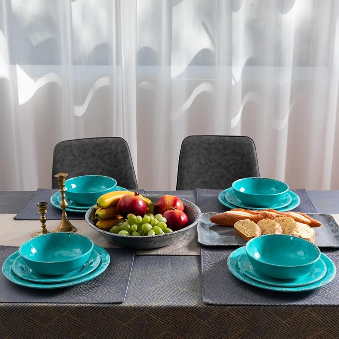 Dinner Plates, 6 Piece Vintage Melamine dinnerware Set, 11-inch Melamine Salad/Dessert Plates, Set of 6, Outdoor Pasta Plates or Shallow Bowl for Patio and Everyday Use, Teal…