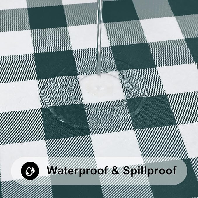 Smiry Rectangle Picnic Table Cloth, Elastic Waterproof Fitted Vinyl Tablecloths, Flannel Backed Buffalo Plaid Table Covers for Dining, Camping, Outdoor (Hunter Green and White, 30" x 60")