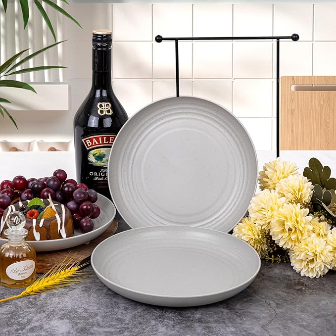 LIYH 20 Pcs Light Grey Wheat Straw Plastic Plates - 9 Inch Unbreakable Dinner Plates Reusable, Dishwasher & Microwave Safe, Lightweight Camping Outside Plate for Kitchen