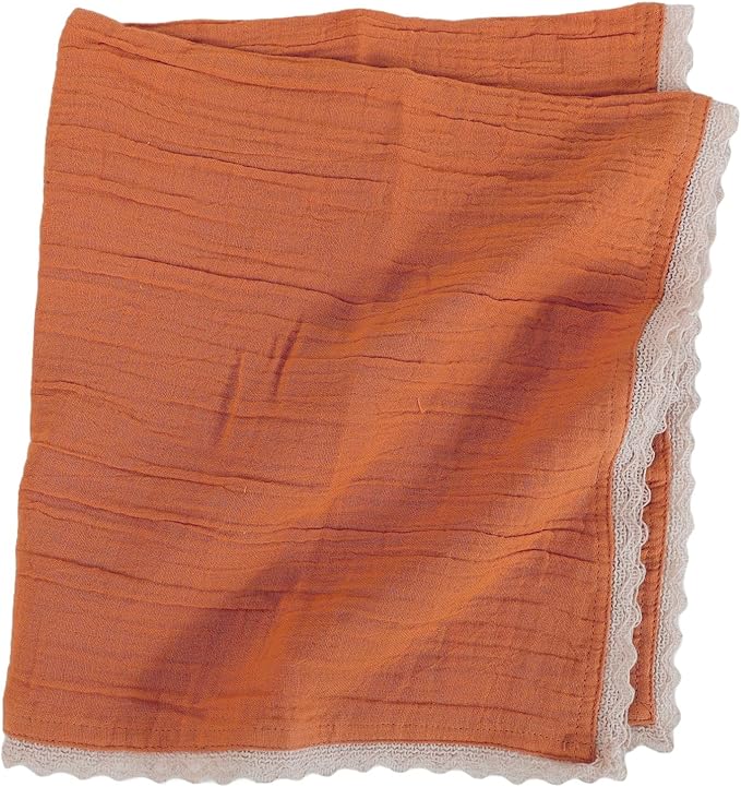 Fingercraft Dinner Cloth Napkin Cotton Muslin Double Gauze 8 Pack with Classic Lace for Everyday Use, Wedding, Party, Christmas, Easter Napkins Cloth are Pre Shrunk and Good Absorbency Rust