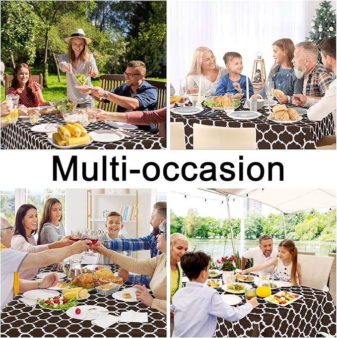 Smiry Rectangle Table Cloth Cover, Waterproof Vinyl Tablecloth with Flannel Backing for Rectangle Tables, Wipeable Spillproof Plastic Tablecloths for Dining, Camping and Indoor (60"x102", Coffee)