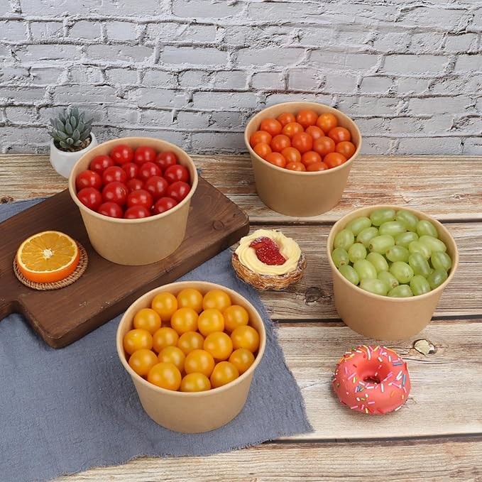 30 oz Disposable Kraft paper bowls with lids, Food containers Soup Bowls Party Supplies Treat Bowls 40 Pack