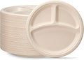 GUSTO [10 Inch - 125 Count Heavy-Duty 100% Compostable, 3 Compartment Eco-Friendly, Kraft Disposable Sugarcane Paper Plates - Brown Unbleached (Formerly Comfy Package)