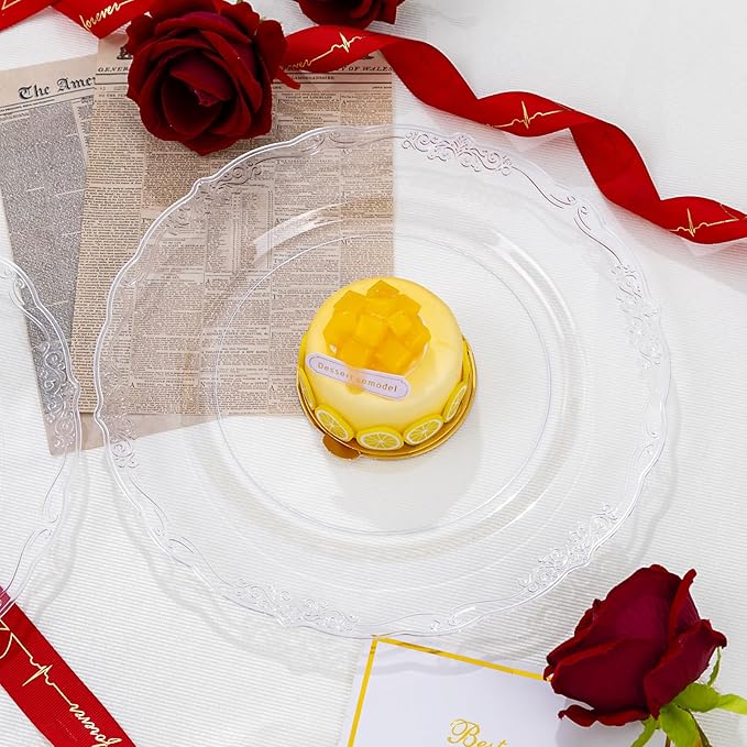 DaYammi 60PCS Clear Plastic Plates, Heavy Duty Clear Disposable Plates Premium 10inch Dinner Plates Hard Plastic Plates Disposable for Party Wedding Bridal Shower