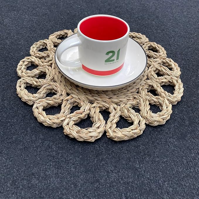 13.8" Set of 4 Round Seagrass Placemats | Boho Woven Rattan Table Mats | Farmhouse Wicker Spring Plate Chargers Like Water Hyacinth, Seagrass for Wedding, Party, Christmas, Events