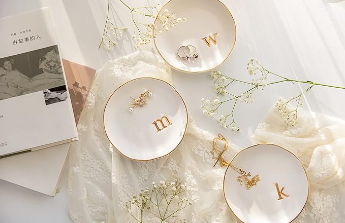 COLLECTIVE HOME - Ceramic Jewelry Tray, Decorative Trinket Dish for Rings Earrings Necklaces Bracelet Watch Keys, Birthday Mother's Day Christmas Gift for Women, 4.75", Glossy (y)