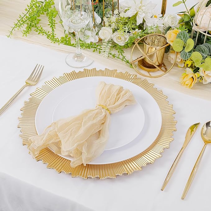 LIYH 8 Pcs Gold Chargers Plates 13 Inch - Gold Chargers for Dinner Plates, Irregular Design Heavy-Duty Plate Charger Bulk, Suitable for Wedding & Party- Stackable
