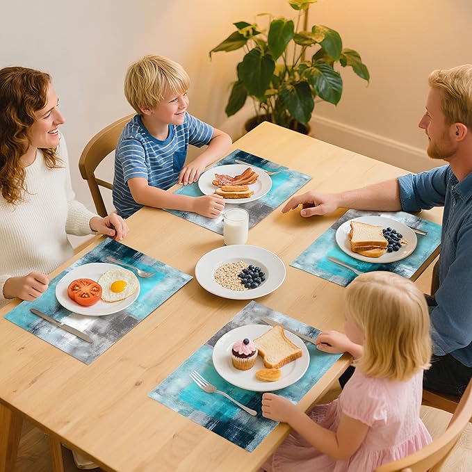 Blue and Grey Placemats Set of 4 Washable Table Place Mats for Dining Kitchen Party Decor