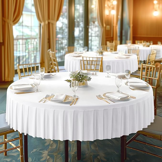 6 Pack White Spandex Round Tablecloths for 60 inch Tables, Stretchy Fitted 5FT Round Table Cloths,Wrinkle Free Table Cover with Skirt for Wedding Party Dining Banquet Baby Shower