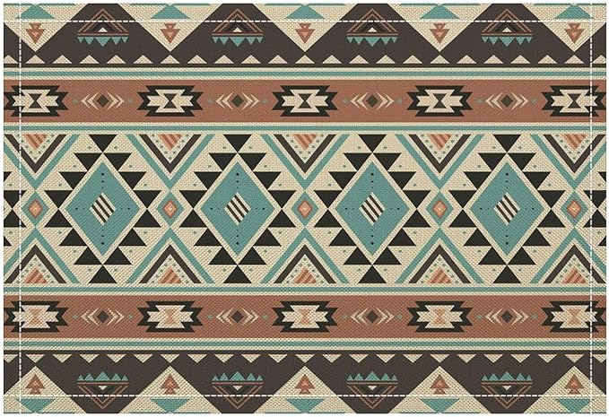 Aztec Southwest Placemats Rustic Tribal Geometric Decorative Table Mat Antique Native Heat Resistant Place Mats for Dining Kitchen Party Holiday Decor 12x18 in 6 PCS